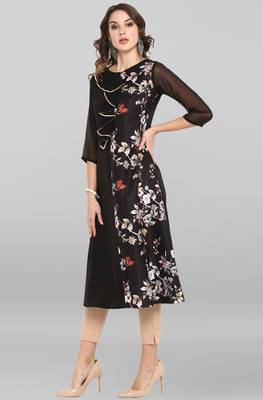 Black printed crepe ethnic kurtis 3