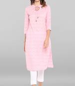 Pink printed cotton ethnic kurtis