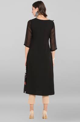 Black printed crepe ethnic kurtis 4