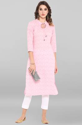 Pink printed cotton ethnic kurtis 2