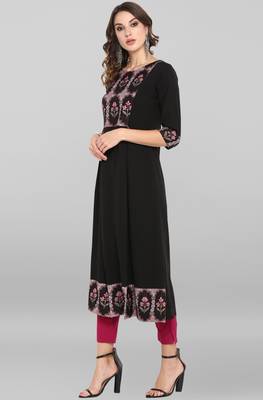 Janasya Black printed crepe ethnic-kurtis 3