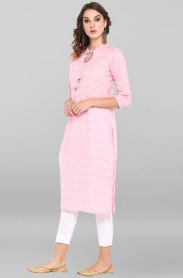 Pink printed cotton ethnic kurtis 3