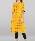 Janasya Mustard printed cotton ethnic kurtis