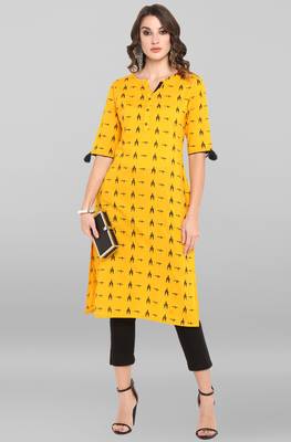 Janasya Mustard printed cotton ethnic kurtis 2