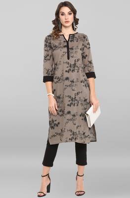 Grey printed cotton ethnic kurtis 2