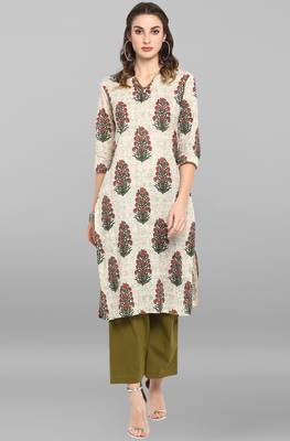 Janasya Cream printed cotton ethnic-kurtis 2
