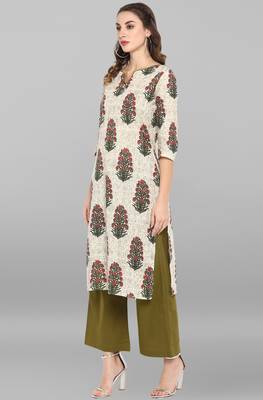 Janasya Cream printed cotton ethnic-kurtis 3