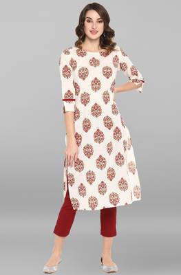White printed cotton ethnic kurtis 1