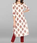 White printed cotton ethnic kurtis