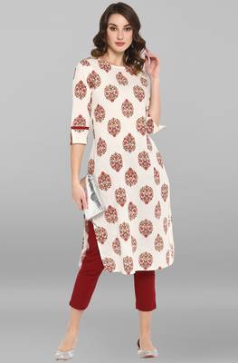 White printed cotton ethnic kurtis 2