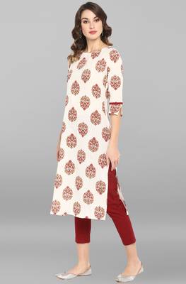 White printed cotton ethnic kurtis 3