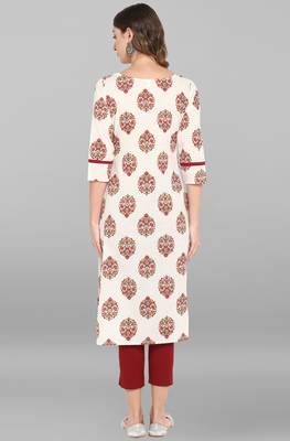 White printed cotton ethnic kurtis 4