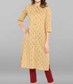 Beige printed cotton ethnic kurtis