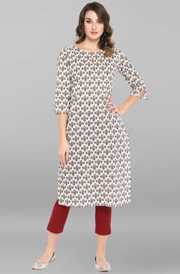 White printed cotton ethnic kurtis 1