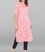 Pink printed cotton ethnic kurtis