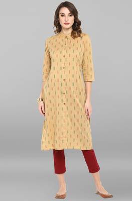 Beige printed cotton ethnic kurtis 2