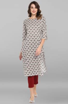 White printed cotton ethnic kurtis 2