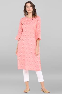 Janasya Pink printed cotton ethnic kurtis 1