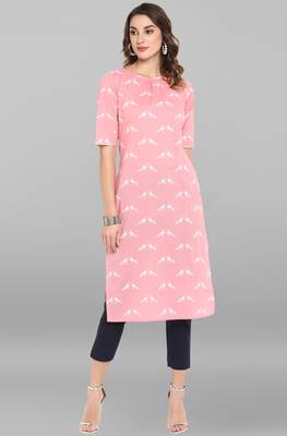 Pink printed cotton ethnic kurtis 2