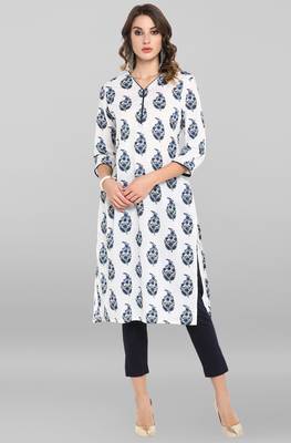 Janasya White printed cotton ethnic-kurtis 1