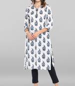 Janasya White printed cotton ethnic-kurtis