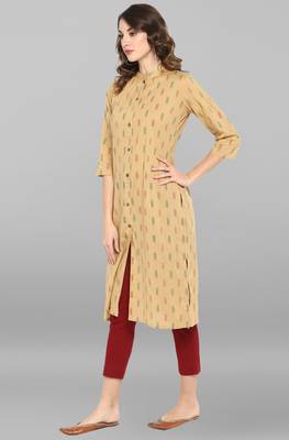 Beige printed cotton ethnic kurtis 3