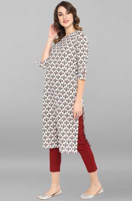 White printed cotton ethnic kurtis 3