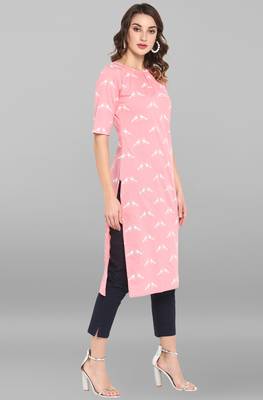 Pink printed cotton ethnic kurtis 3