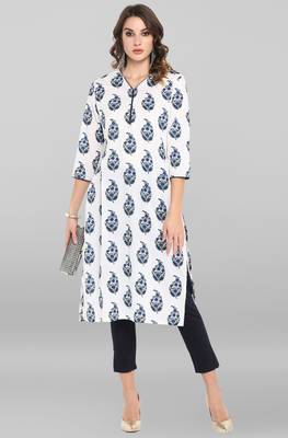 Janasya White printed cotton ethnic-kurtis 2