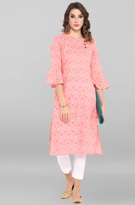 Janasya Pink printed cotton ethnic kurtis 2
