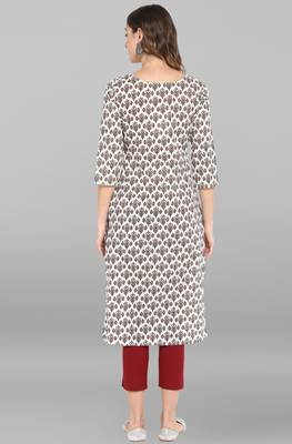 White printed cotton ethnic kurtis 4