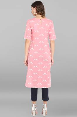 Pink printed cotton ethnic kurtis 4