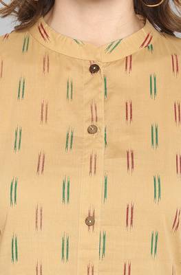 Beige printed cotton ethnic kurtis 5