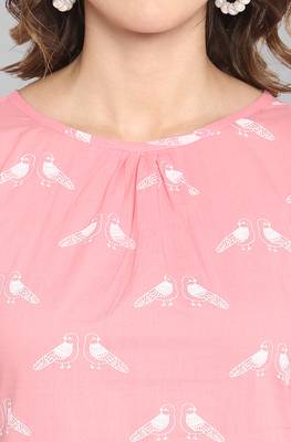 Pink printed cotton ethnic kurtis 5