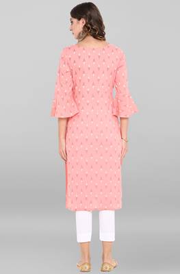 Janasya Pink printed cotton ethnic kurtis 3