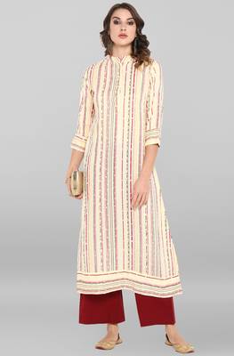 Janasya Cream printed cotton ethnic-kurtis 2