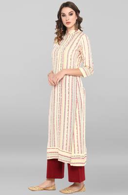 Janasya Cream printed cotton ethnic-kurtis 3