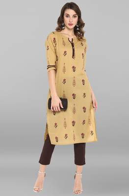 Janasya Beige printed cotton ethnic kurtis 2