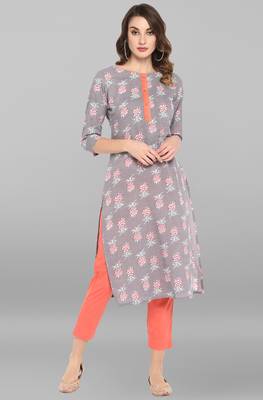 Janasya Grey printed cotton ethnic kurtis 1