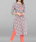 Janasya Grey printed cotton ethnic kurtis