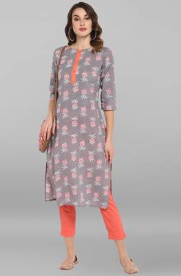 Janasya Grey printed cotton ethnic kurtis 2