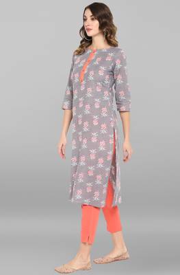 Janasya Grey printed cotton ethnic kurtis 3