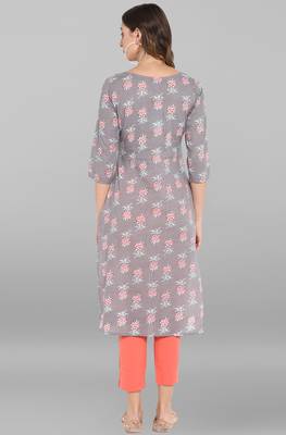 Janasya Grey printed cotton ethnic kurtis 4