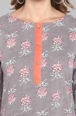 Janasya Grey printed cotton ethnic kurtis 5