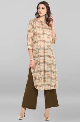 Janasya Beige printed cotton ethnic-kurtis 1