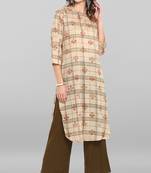 Janasya Beige printed cotton ethnic-kurtis