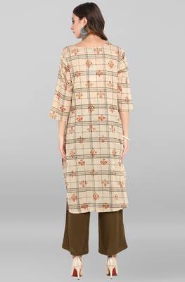 Janasya Beige printed cotton ethnic-kurtis 4