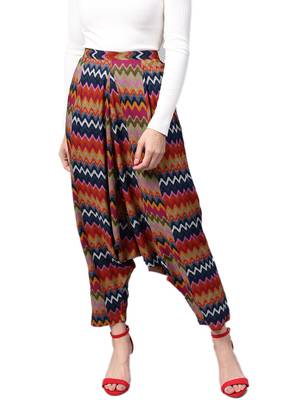 Women Navy Blue & Multi Rayon Zig-Zag Harem Pants 1