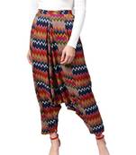 Women Navy Blue & Multi Rayon Zig-Zag Harem Pants