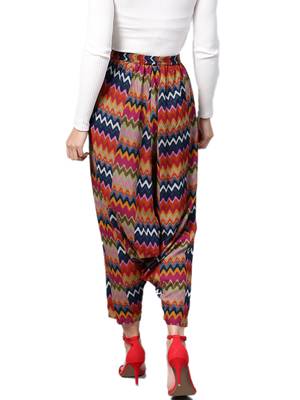 Women Navy Blue & Multi Rayon Zig-Zag Harem Pants 2